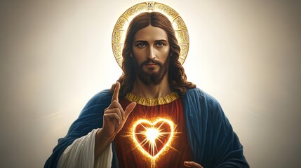 A depiction of Jesus with a glowing heart.