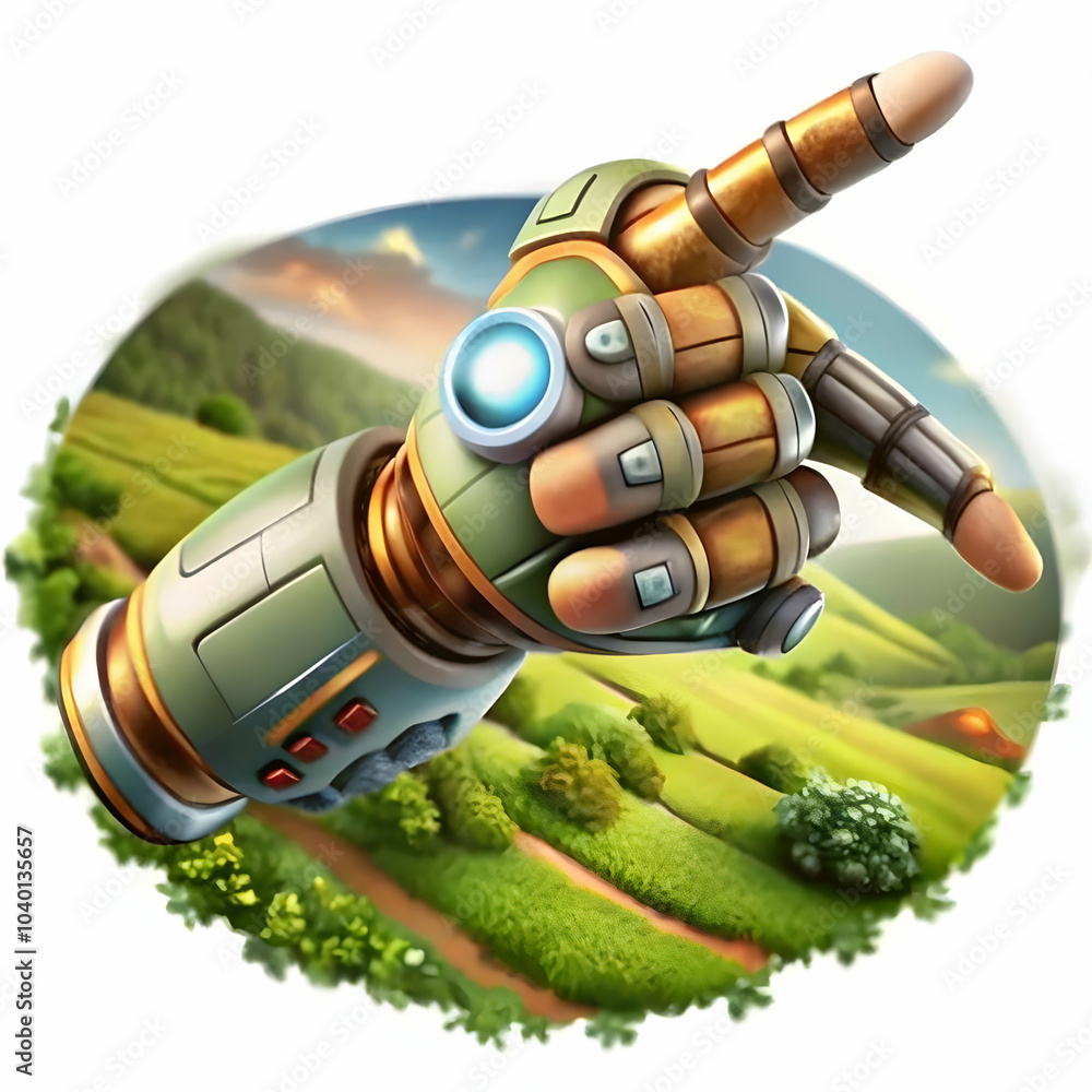 Poster glossy robot hand pointing forward black background ai directing business operations futuristic mark