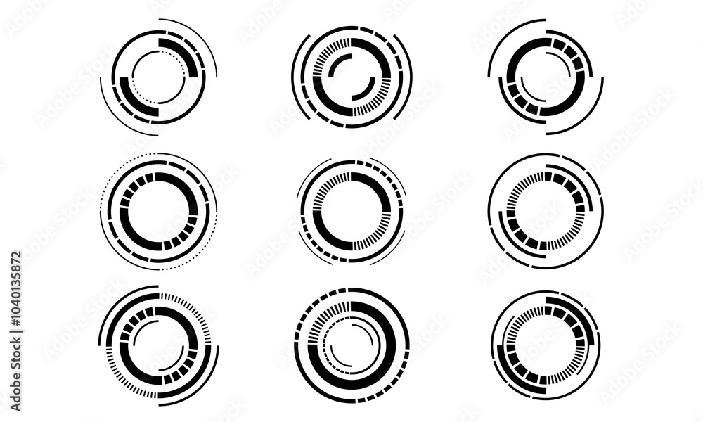 Poster set of sci fi black circle user interface elements technology futuristic design modern creative on w