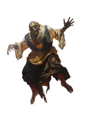 Fototapeta premium Zombie, tattered clothes, horror, jumping, aggressive