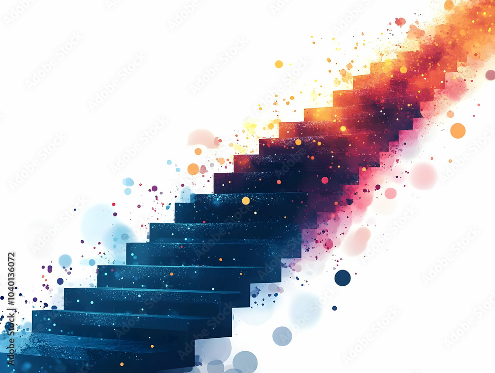 Aufkleber flat abstract stairs ascending bokeh effect symbolizing growth progress advancement business success
