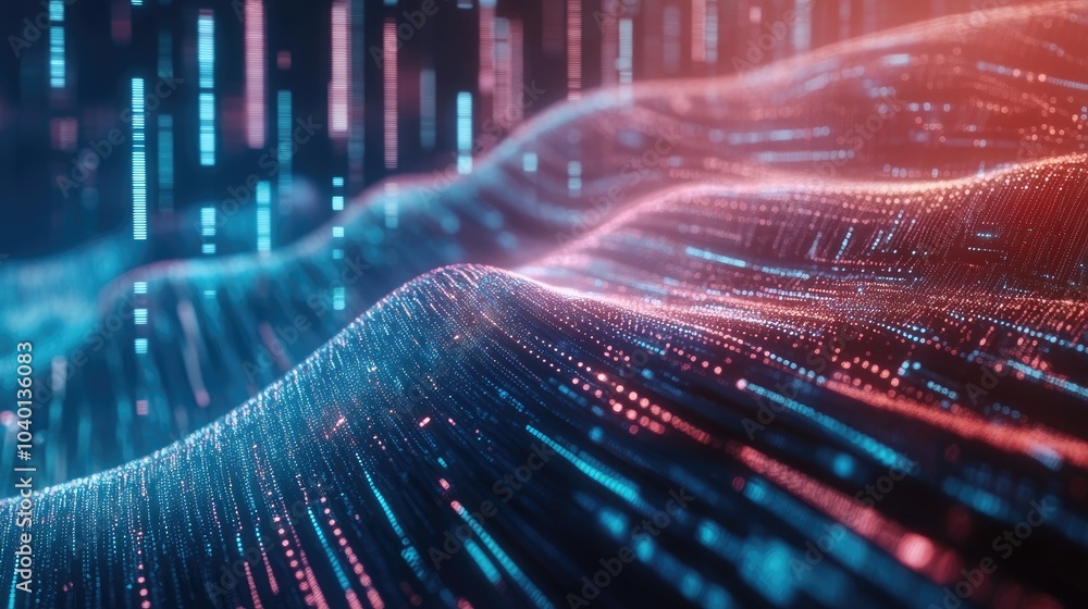 Aufkleber dynamic digital waves and data points in motion, representing fast technological processes