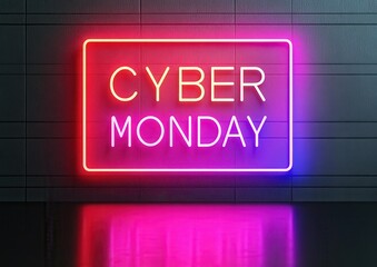 A vibrant neon sign displaying "CYBER MONDAY" against a dark background, symbolizing online shopping events and discounts.