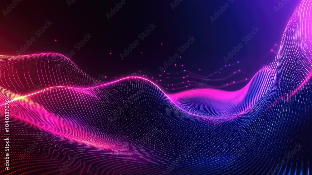 Poster dynamic neon lines and geometric shapes representing digital data flow on a tech background
