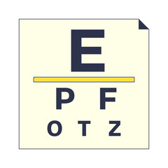 Eye chart with large 'E' and smaller letters tests vision clarity.