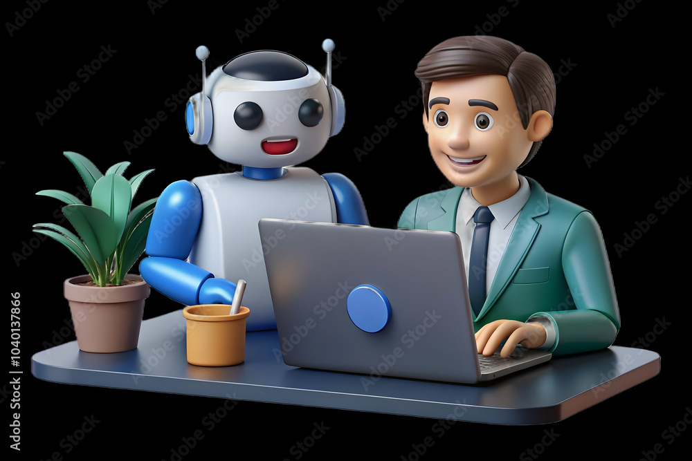 Poster customer interacts ai chatbot laptop office environment image showcasing user-friendly ai support ef