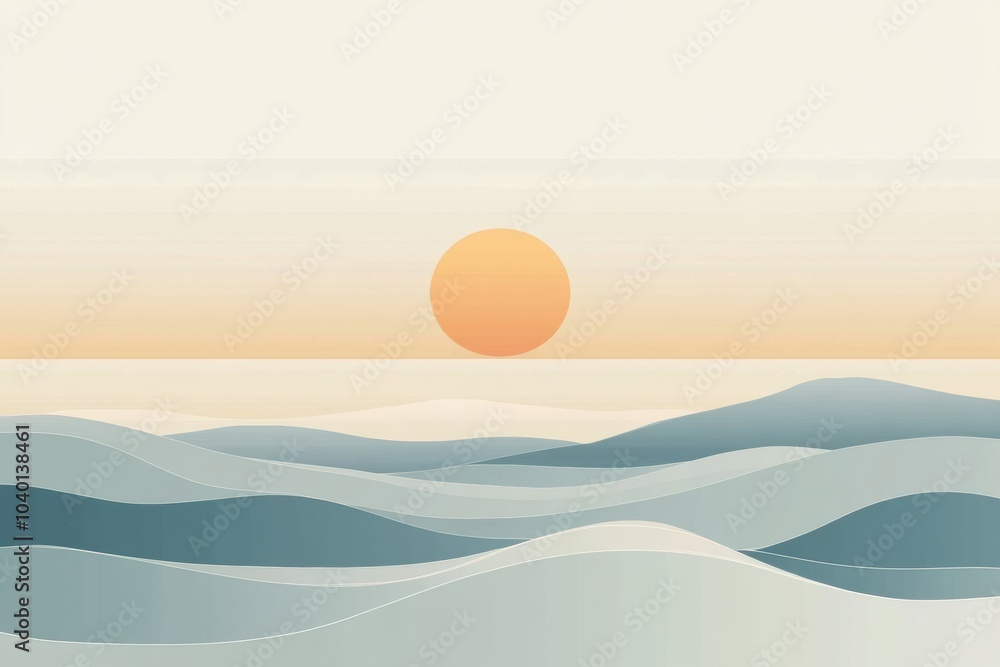 Sticker Gentle waves roll as a warm sun rises, creating a serene atmosphere perfect for beach vacations and moments of relaxation. Generative AI