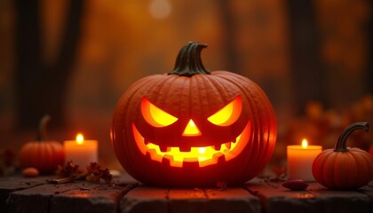 Obraz premium Eerie Halloween Pumpkin with Glowing Eyes