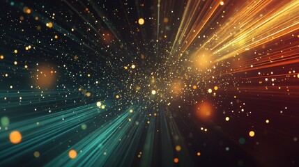 Naklejka premium Flowing light beams and data particles in motion on a digital process background