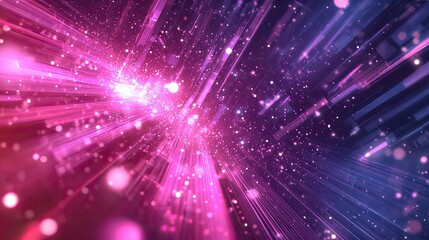 Naklejka premium Flowing light beams and data particles in motion on a digital process background