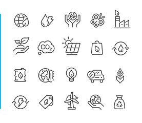 Ecology and Renewable Energy Icons - Blue Line Series - Ecological Industry Icon set