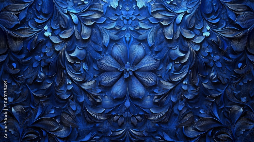 Poster vibrant blue waves, an intricate pattern of varying blue shades creating a dynamic and visually capt