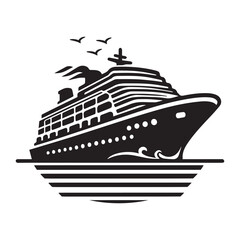 Big cruise ship clip art. Flat monochrome vector illustration