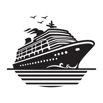 recommend clip art: Big cruise ship clip art. Flat monochrome vector illustration