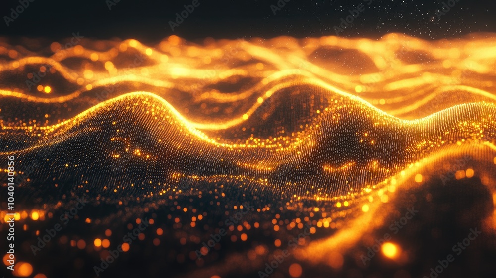 Aufkleber glowing abstract waveforms with digital nodes, representing tech processes in motion