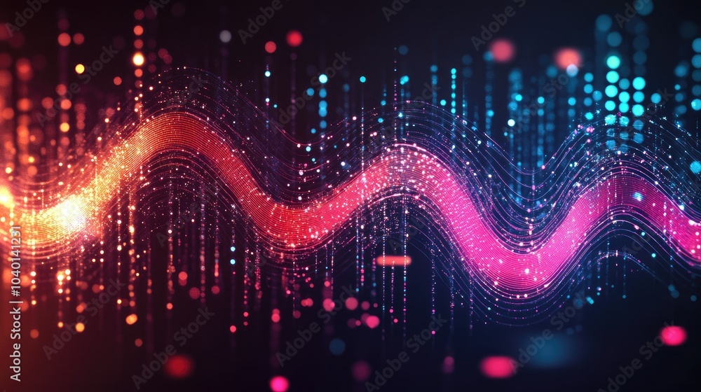 Poster glowing circuitry pattern with dynamic digital waves on a modern tech process background