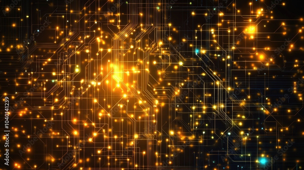 Poster glowing circuitry pattern on a high-tech digital grid background for technological processes