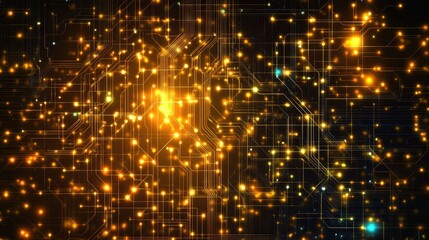 Naklejka premium Glowing circuitry pattern on a high-tech digital grid background for technological processes