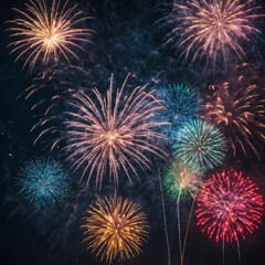 Colorful fireworks light up the night sky during New Year's Eve celebrations