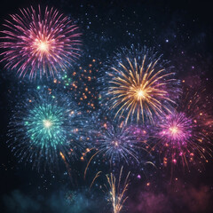 Naklejka premium Colorful fireworks illuminate the night sky on New Year's Eve celebration