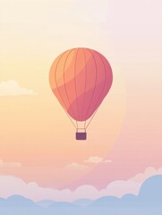 Fototapeta premium A stylish hot air balloon ascends into a tranquil sky at dusk, blending with warm pastel hues and clouds for a serene atmosphere. Generative AI