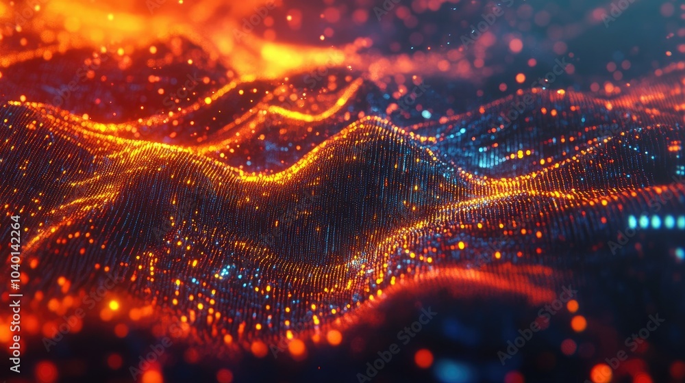 Poster Glowing polygonal mesh with data streams on a high-tech futuristic background