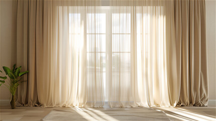 beige bright environment of the Empty room environment, a ray of sunlight fromthe bright glass window home styling