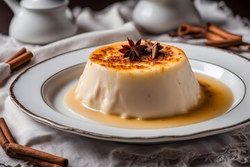 A serving of turkish tavuk gs chicken pudding with a smooth and creamy texture, Ai Generated