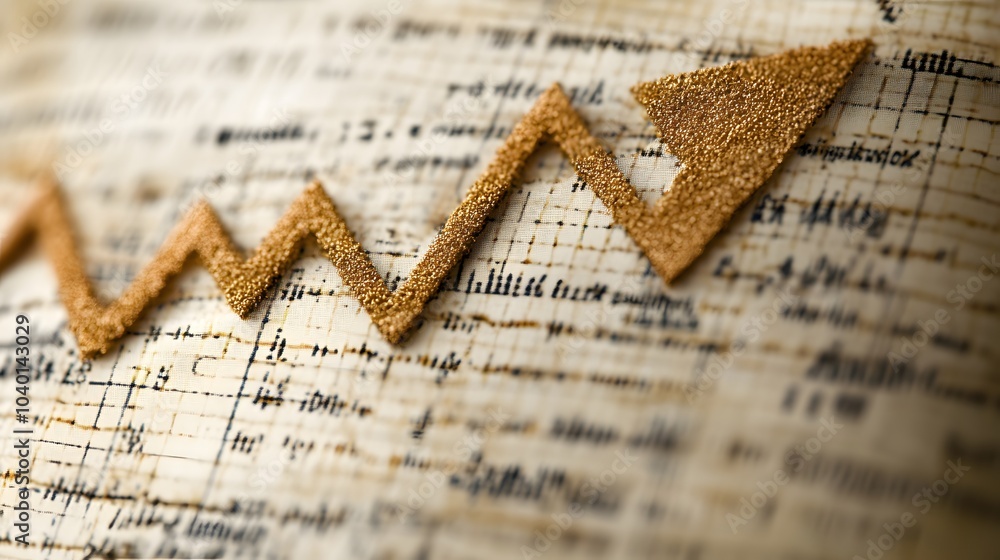 Poster high-resolution close-up of a report chart featuring a large, bold arrow up symbol, glowing above a 