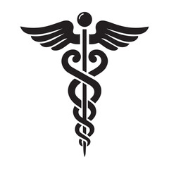 Caduceus Medical Symbol Vector Silhouette for Healthcare and Medicine, Ai generated