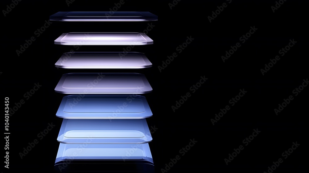 Poster A stacked bar chart with glowing sections in blue and purple, isolated on a transparent surface, no background