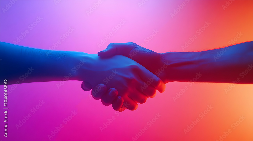 Poster 3d plain gradient backdrop handshake silhouette slow zoom out subtle light flares deal making copy s