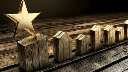 A bright golden star rising above a bar chart, symbolizing top performance, isolated with no background