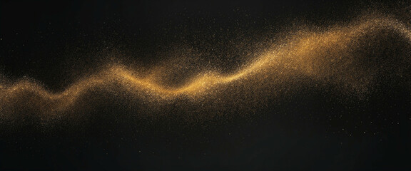 Abstract gold dust swirls across a black background