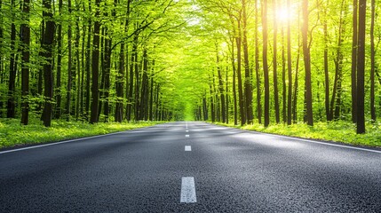 Obraz premium Road through a green forest.