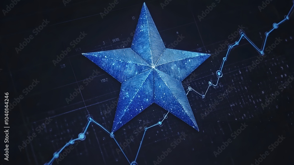 Poster a star shape glowing brightly at the peak of a line graph, representing exceptional performance in a
