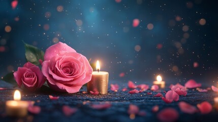 Romantic roses and candles creating a serene atmosphere