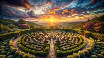 Naklejka premium Mysterious Ancient Stone Maze Mandala Design for Unique Landscapes and Historic Exploration
