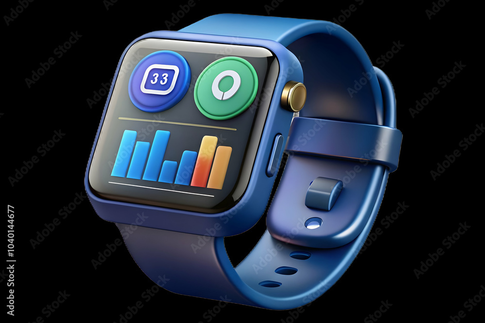 Poster close up smartwatch macro photo ai analytics concept real time business data display wrist wearable 