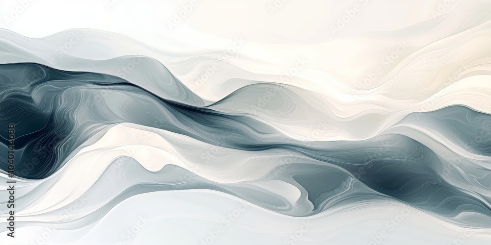 Poster gentle waves of color, a harmonious blend of flowing organic patterns on a soft grey backdrop, creat