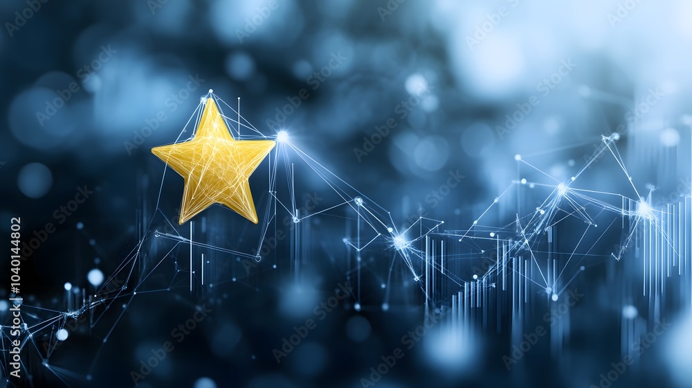 Poster a rising star symbol in a clean, minimalist design, connected to a performance bar graph, no backgro
