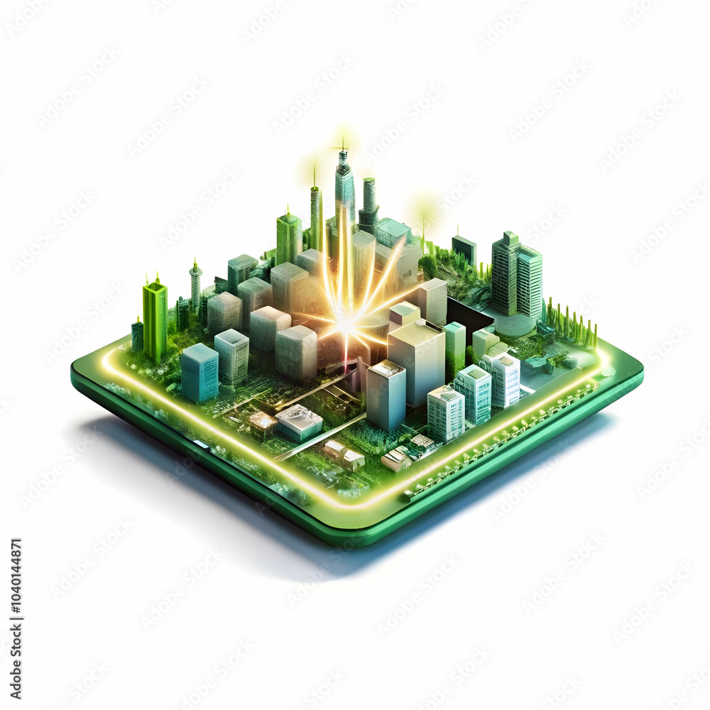Poster close up microchip city map glowing circuits macro shot smart cities technology global connectivity 