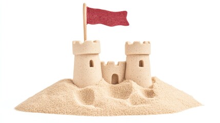 Sandcastle with flags, white isolate background
