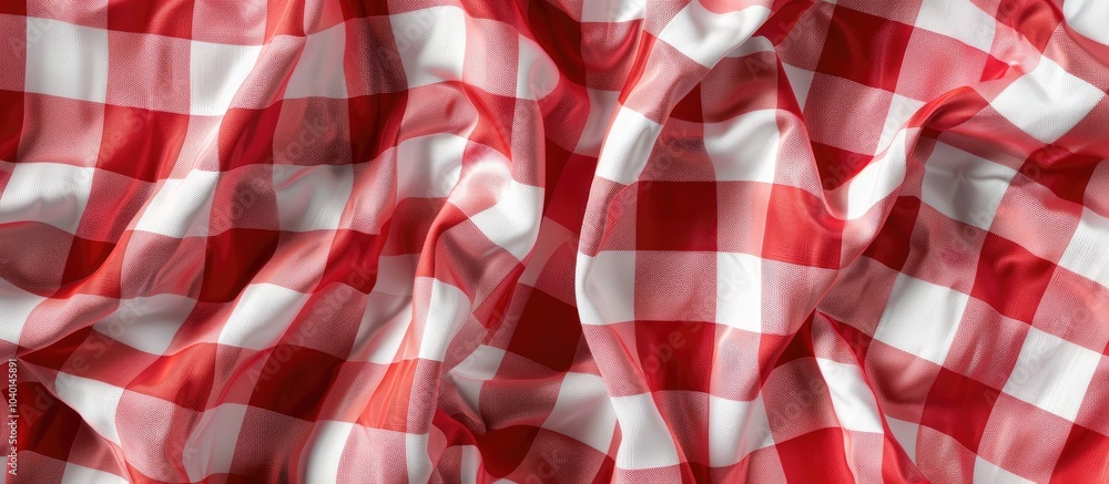 Poster top view of a red and white checkered tablecloth creating a vibrant background with a red gingham pa