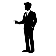 A business professional in formal attire gesturing confidently during a presentation at a corporate event