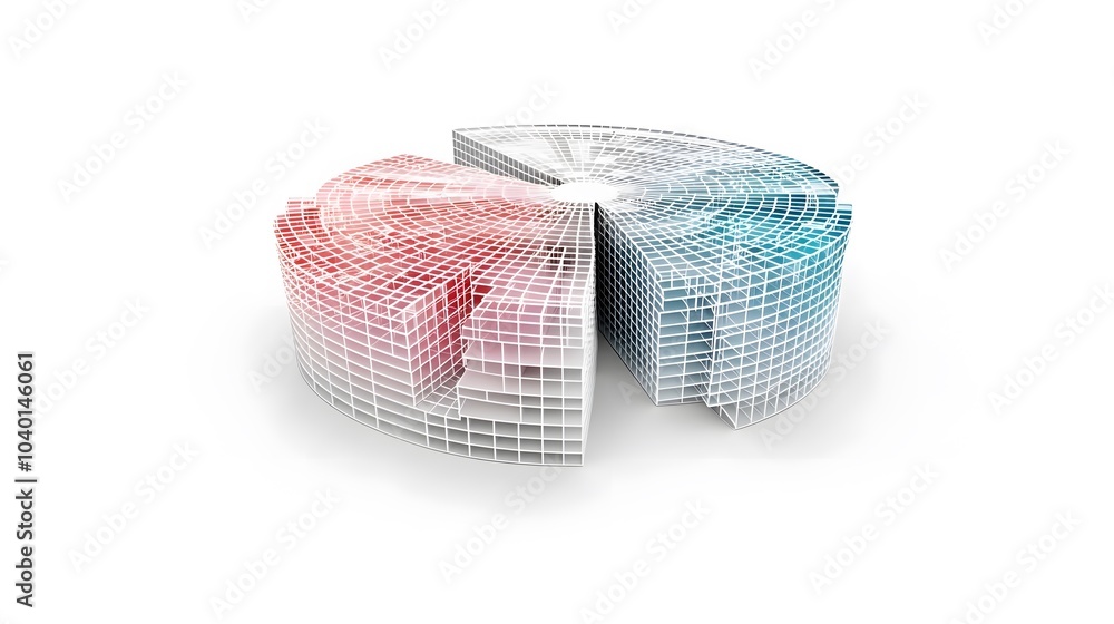 Aufkleber Zoomed-in view of a 3D clustering segment pie chart, with detailed sections in different shades, symbolizing market segmentation, no background