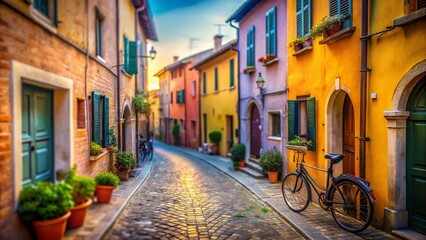Obraz premium Narrow Fishermen's Street in Rimini with Colorful Houses and Bicycles at Dawn