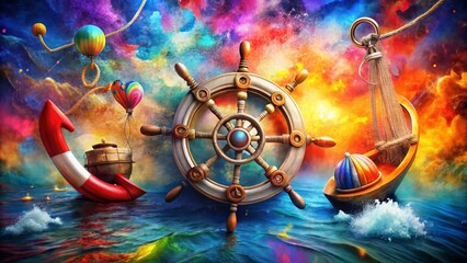 National Maritime Day Celebrations with Nautical Icons and Elements for Coastal Themes