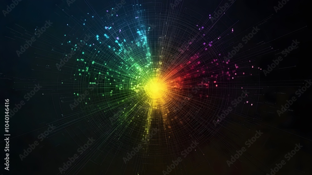 Poster A glowing cluster segment chart, with each section radiating distinct colors to represent customer or product segmentation, no background