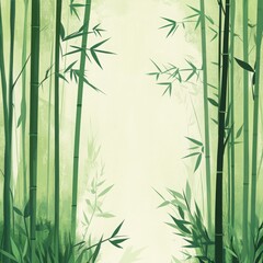 Naklejka premium Spring Serenity, a minimalist depiction of a bamboo forest and lush grass, infused with sunlight, inspired by ancient Chinese art and line illustrations.
